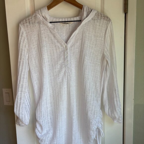 Billabong White Hooded Henley Tunic Top Small Lightweight Textured - Picture 6 of 6